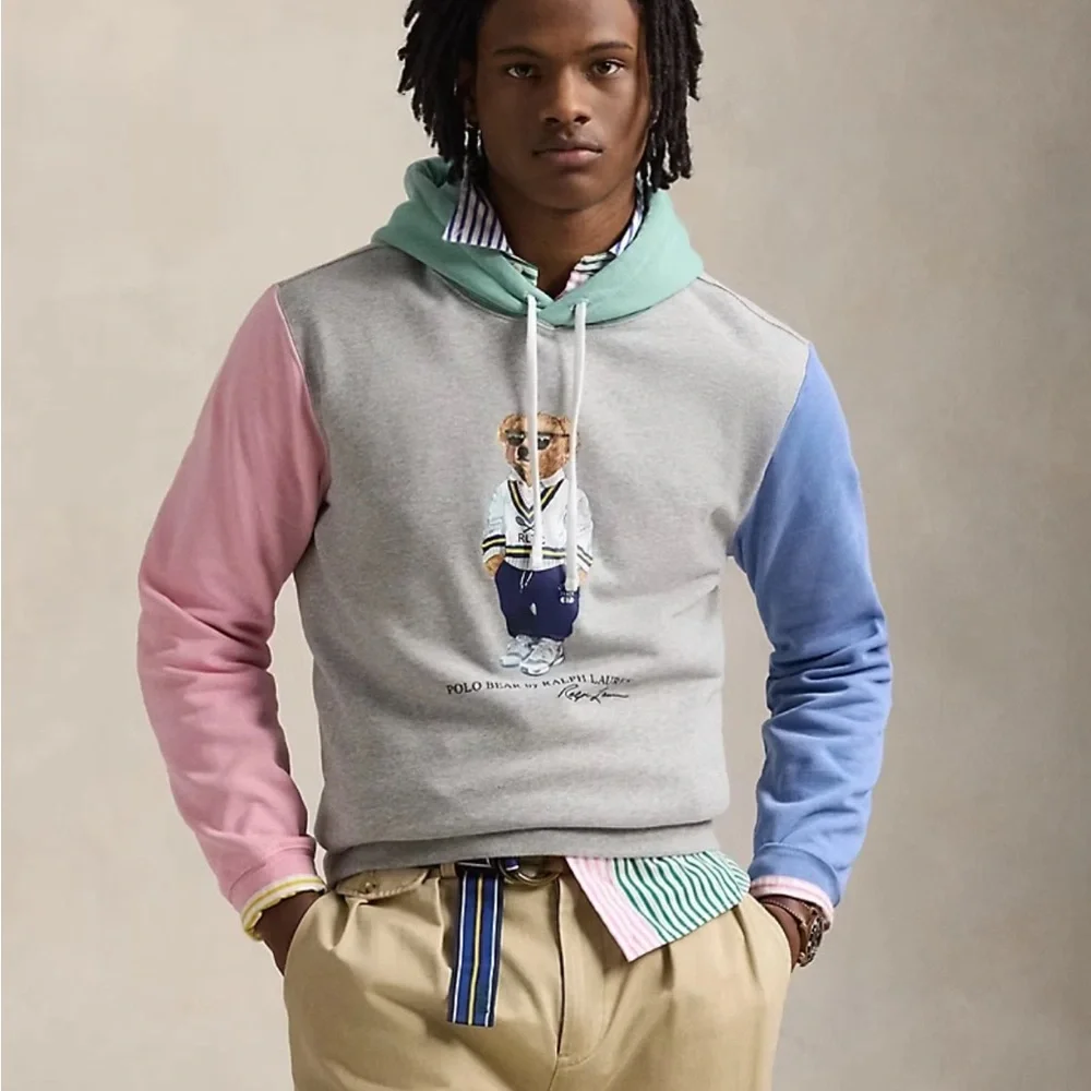 NWOT Polo Ralph Lauren Polo Bear Fleece Hoodie Grey/Multicolor